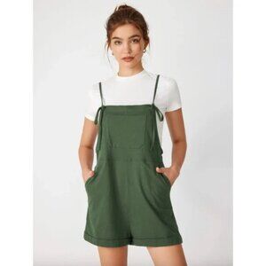 Cider Knotted Pocket Wide Leg Romper in Olive Green NEW